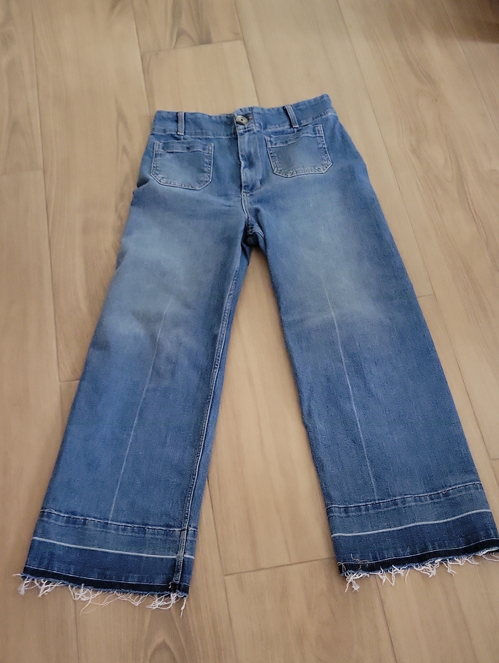 Pilcro The Skipper Wide-Leg Blue Jeans with Raw Hem